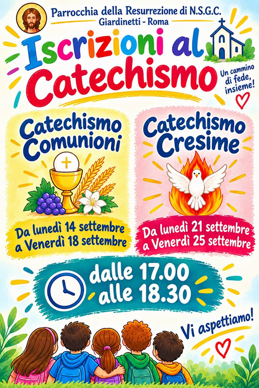 iscrizioni catechismo 2026-2027 comunione e cresima